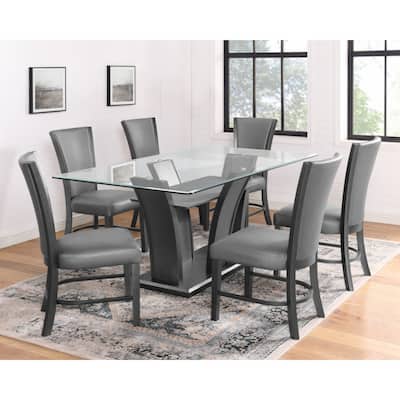 2pc Contemporary Glam Upholstered Dining Side Chair Padded Fabric Upholstery Rich Black Color Wooden Furniture