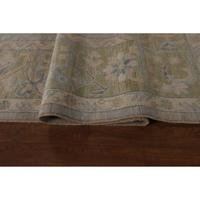 Vegetable Dye Oushak Turkish Area Rug Hand-Knotted Grey Wool Carpet - 9'5"x 12'1"