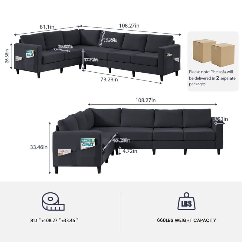 Mixoy 108" Linen Oversized Modular Sectional Sofa,L-Shaped Sectional Sofas with Side Pocket,Large 6 Seater Corner Sofa