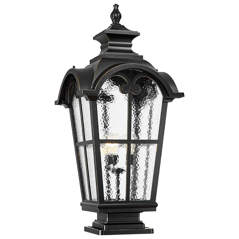 46" Large Pier Mount Outdoor Post with Base, Water Glass - Black