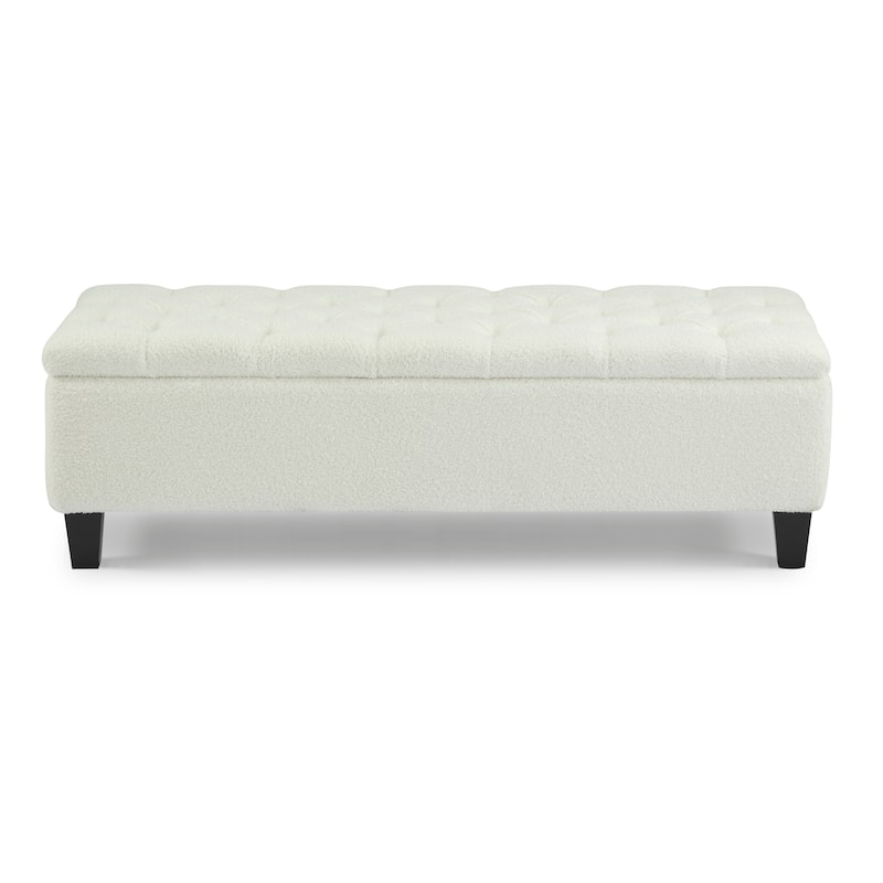 End of Bed Upholstered Ottoman Bench with Storage, Rubber Wood Legs
