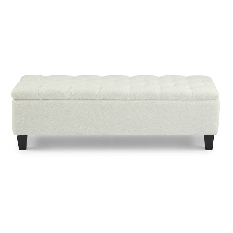 Roomfitters Tufted Storage Ottoman Bench, Faux Leather Upholstered Seat with Wood Legs, Entryway or Bedroom Use