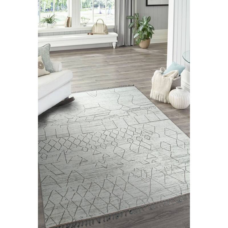 Home Decor Beige Hand-Knotted Wool Contemporary Marrakech Handspun Area RugStylish and Durable Rug for Living Room, Bedroom, Off