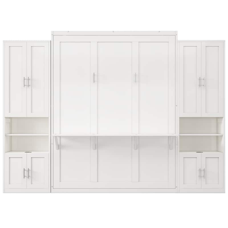 White Murphy Bed Desk Combo Chest Convertible Cabinet Bed Wall Bed Folding Space Saving Cube Bed Platform Low Profile Bed