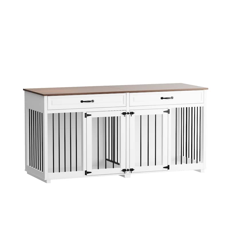 Furniture Style Dog Crate, 64.5 Inch Wooden Large Dog Kennel
