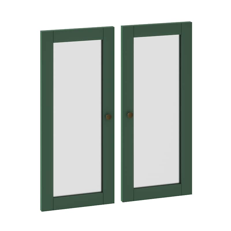 Palace Imports 100% Solid Wood Modular Kitchen Pantry Double Door Kit - Set of 2 - Green-Frosted Glass