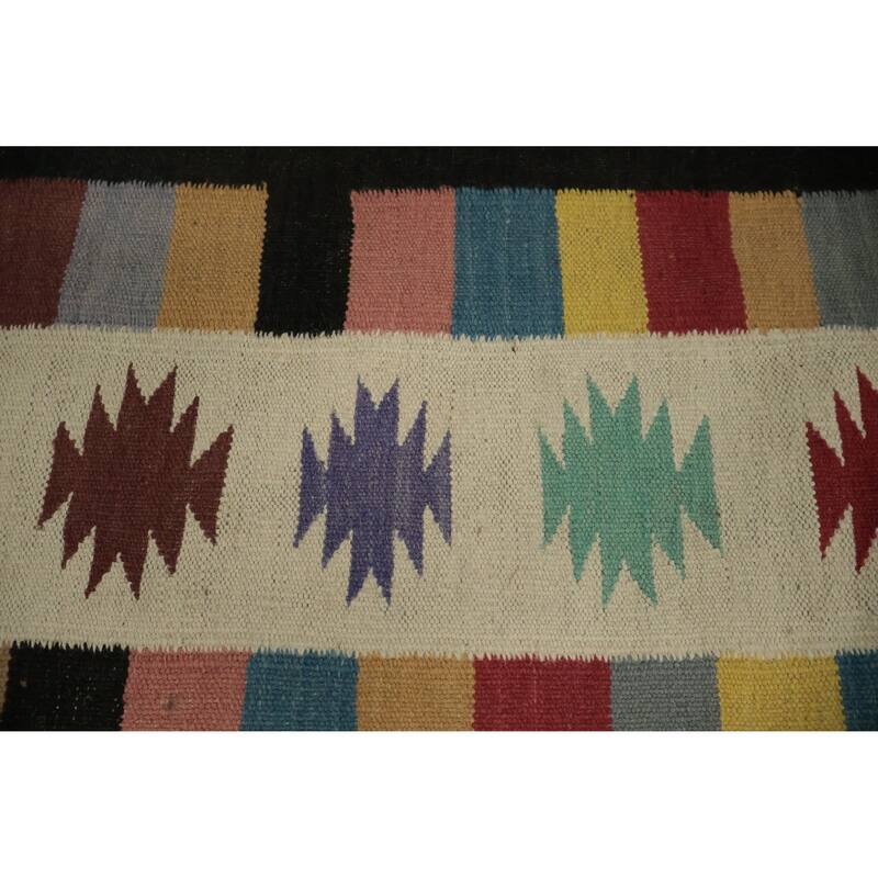 Hand Woven Oriental 100% Wool Carpet Southwestern Tribal Black Kilim Area Rug - 9' 0'' X 6' 2''