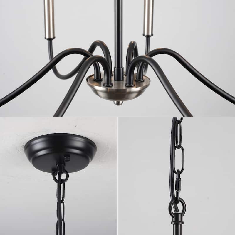 25.59'' W 6-Light Simple Candle Chandelier, Industrial Chandelier, Traditional Metal Ceiling Light for Dining Living Room