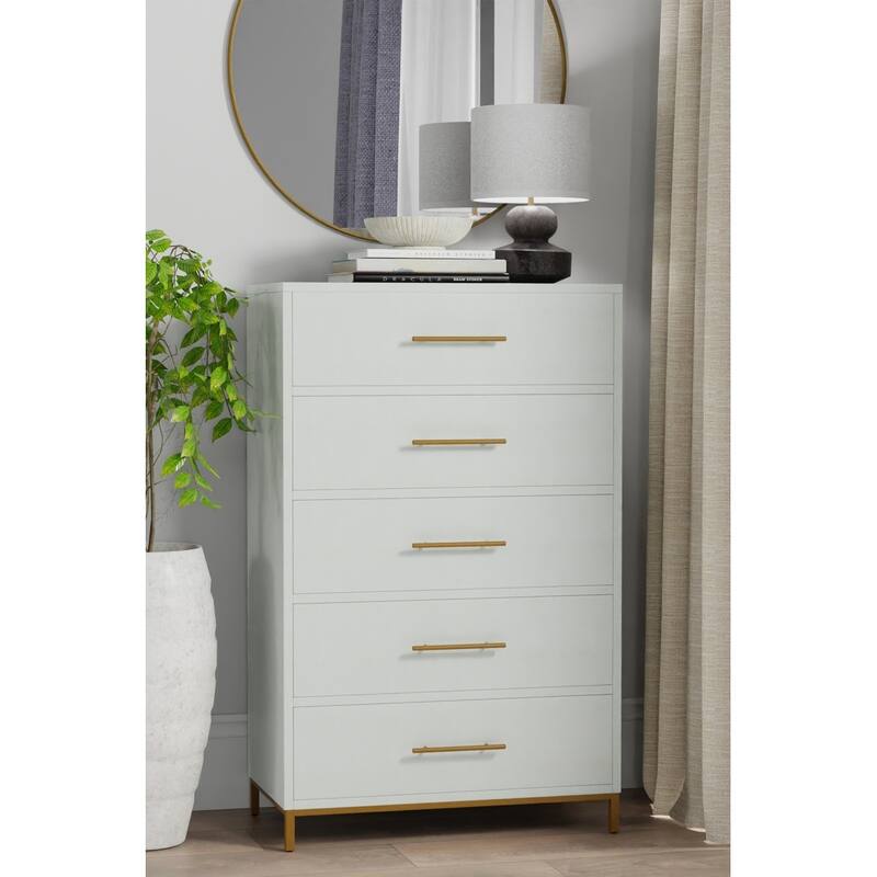 Alpine Furniture Madelyn Five Drawer Wood Chest in White
