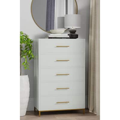 Alpine Furniture Madelyn Five Drawer Wood Chest in White