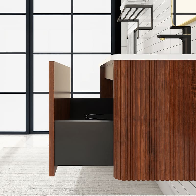 Floating Bathroom Vanity with Glossy White Integrated Ceramic Sink