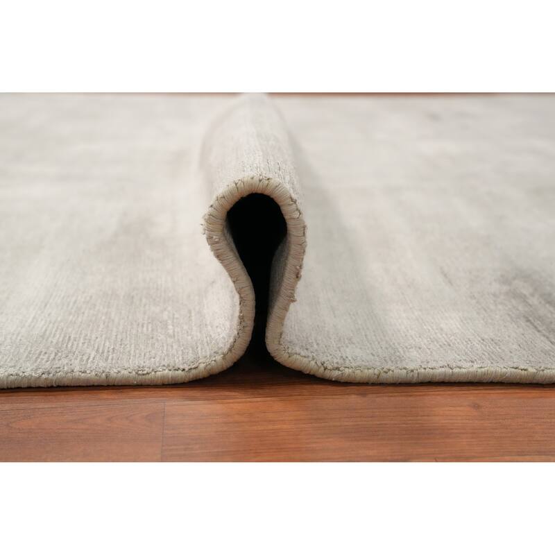 Hand Knotted Oriental Viscose Silk Carpet Modern Modern Greys & Charcoal Abstract Area Rug - 11' 4'' X 8' 0''