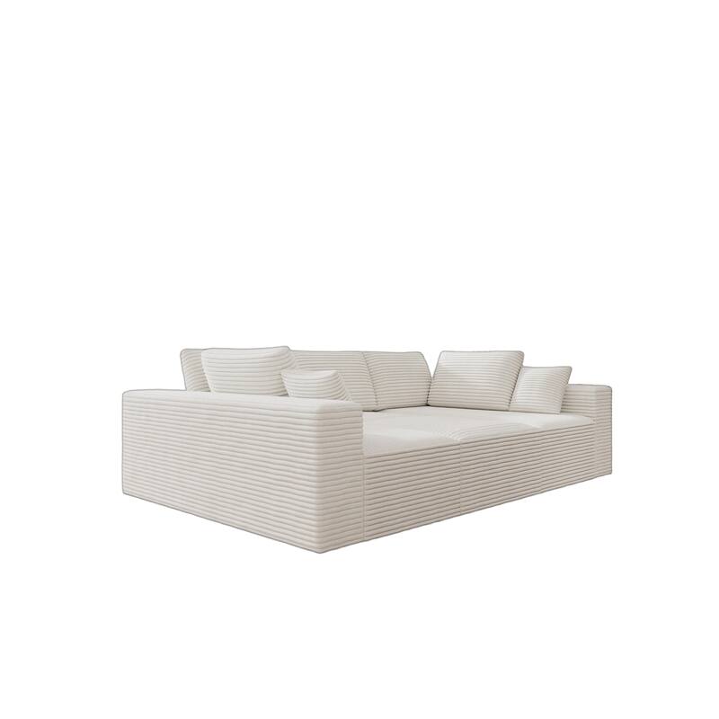Roomfitters 98.4" Modular Sectional Sofa, 4-Piece Compressed Cloud Couch, No Assembly Required, Plush Corduroy, White