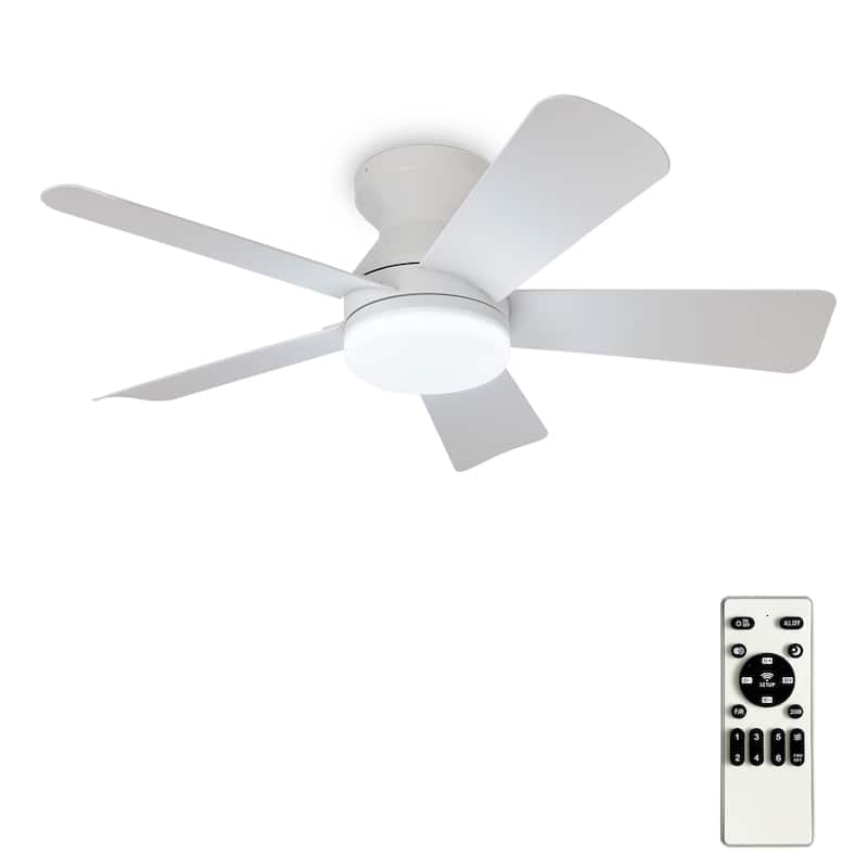 42/35 Inch Low Profile Ceiling Fan with Light: Dimmable, Remote Control, 6-Speed, 5 Blades - 35-inch - White