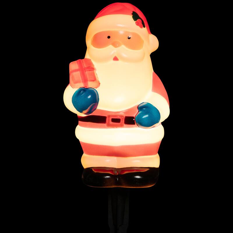 Lighted Santa Claus Christmas Pathway Markers - Clear Lights - 16" Green Wire - 4ct - Red