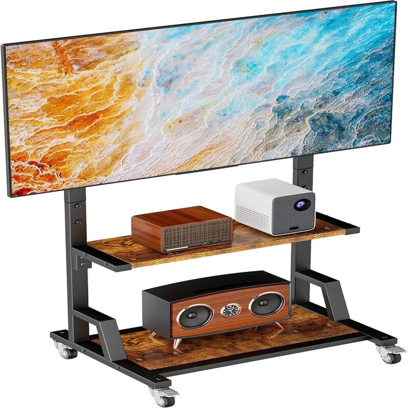 Rolling TV Stand - Rustic brown