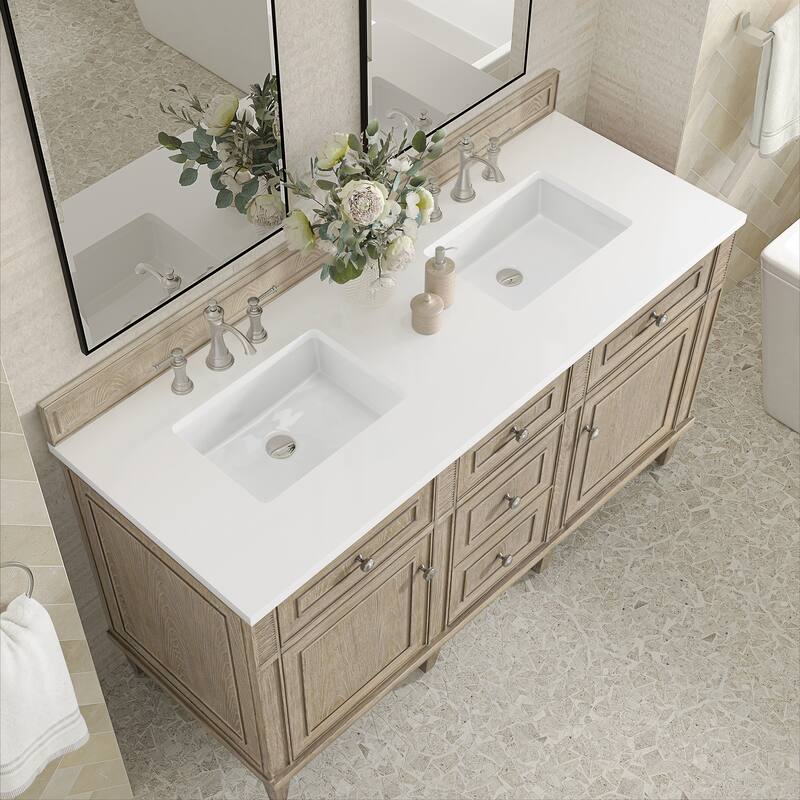 James Martin Vanities Lorelai 60" Double Vanity, Whitewashed Oak - White Zeus