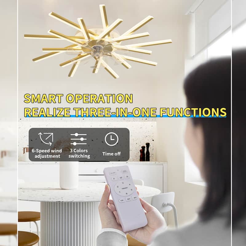 Cusp Barn 36in. Gold LED Smart Ceiling Fan with Light, 3-Color Tone 6-Speed Reversible Ceiling Fan Light with Remote Control