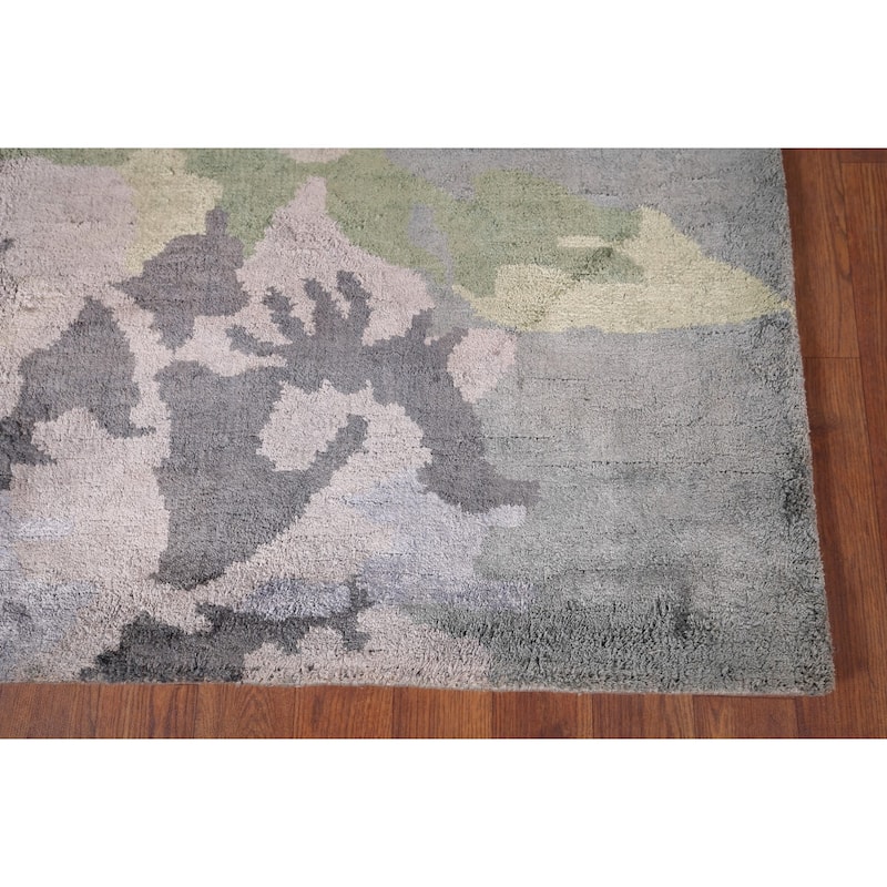 Handmade Gray Abstract Indian Area Rug Oriental Wool & Silk Carpet - 5'5"x 8'4"