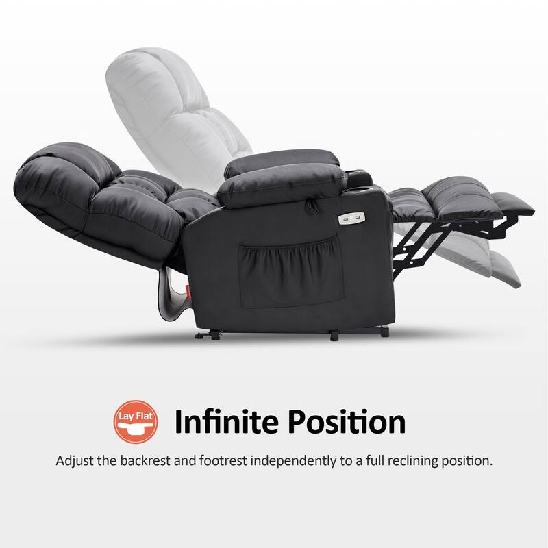 MCombo Medium Dual Motor Power Lift Recliner Chair Infinite Position, Massage and Heat, Extended Footrest, Faux Leather 7890