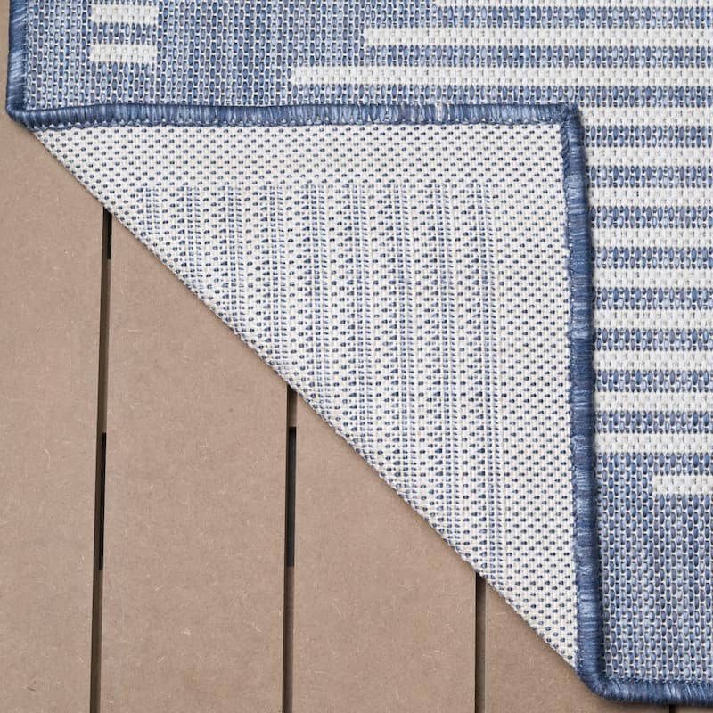 Beverly Rug Blue Geometric Indoor Outdoor Rug, Outside Carpet for Patio, Deck, Porch
