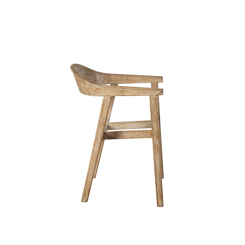 Beny Dining Armchair w Curved Back, Aged White Pine Wood