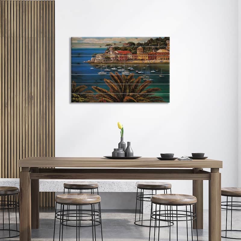 The Tuscan Coast Print On Wood by Elizabeth Wright - Multi-Color