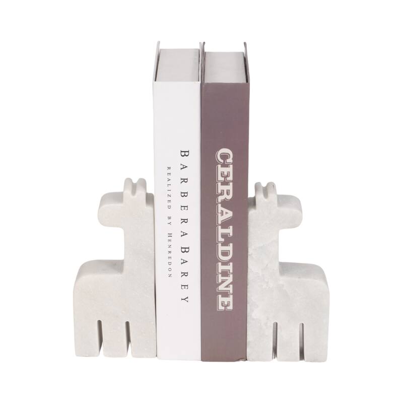 Decorative Marble Giraffe Bookends - Home Decor- Set of 2, 7", White - 7.0"