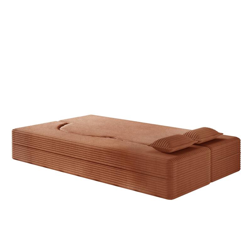 Convertible Floor Sofa with Corduroy Fabric, Twin Mattress & No Assembly