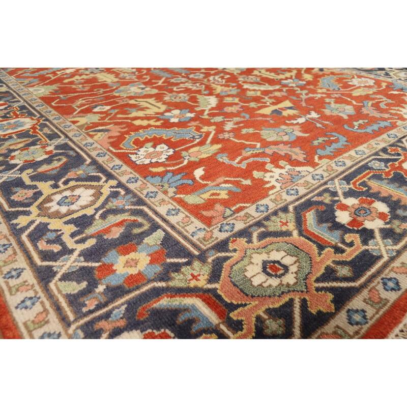Hand Knotted Oriental 100% Wool Carpet Traditional All-Over Oranges & Rust Heriz (serapi) Area Rug - 9' 9'' X 8' 0''