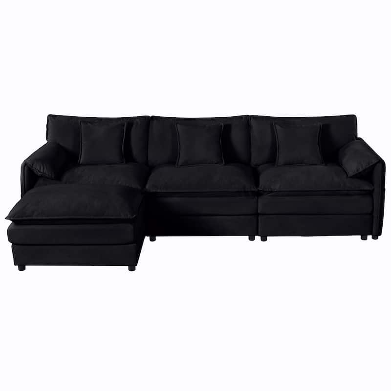 L Shaped Modular Sectional Sofa with Movable Ottoman, Oversized Chenille Cloud Couch, Comfy Upholstered 3-Seater Sofa