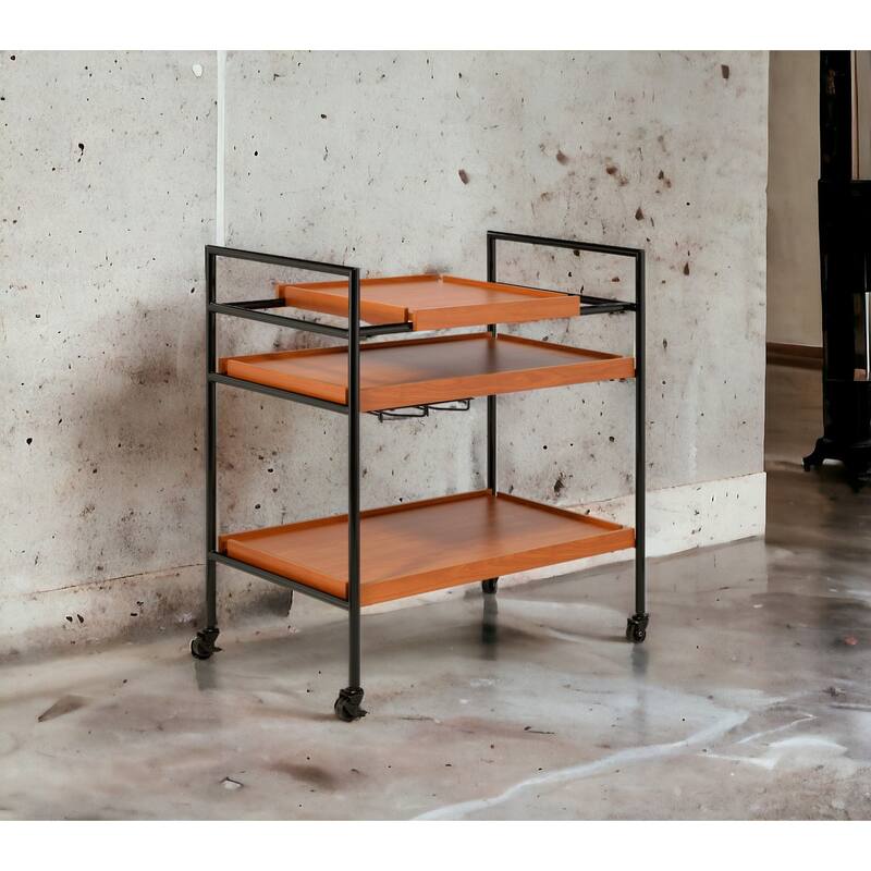 Oaken Honey Oak & Black Finish Serving cart - Black,Oak