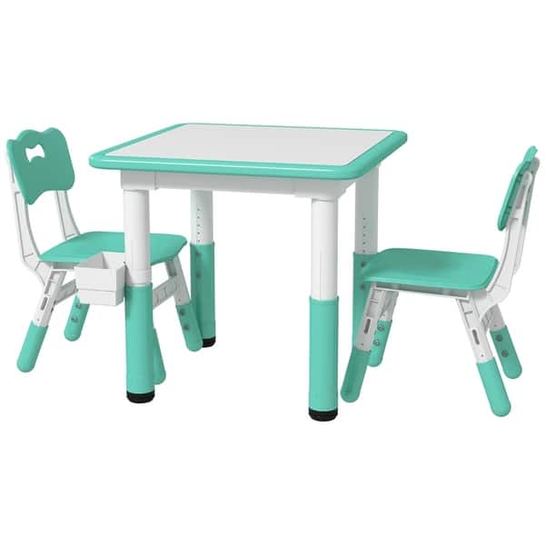 slide 2 of 7, Kids Table and Chair Sets with Adjustable Table Height Perfect for Classroom, Nursery, or Daycare Green-White