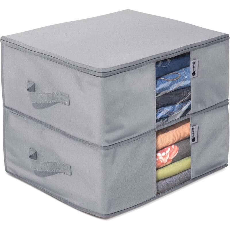 Clothes Storage Bag Organizer with Cedar Insert to Protect from Moths, Moist, Dirt, Dust etc. - Set of 2 Bags - Grey