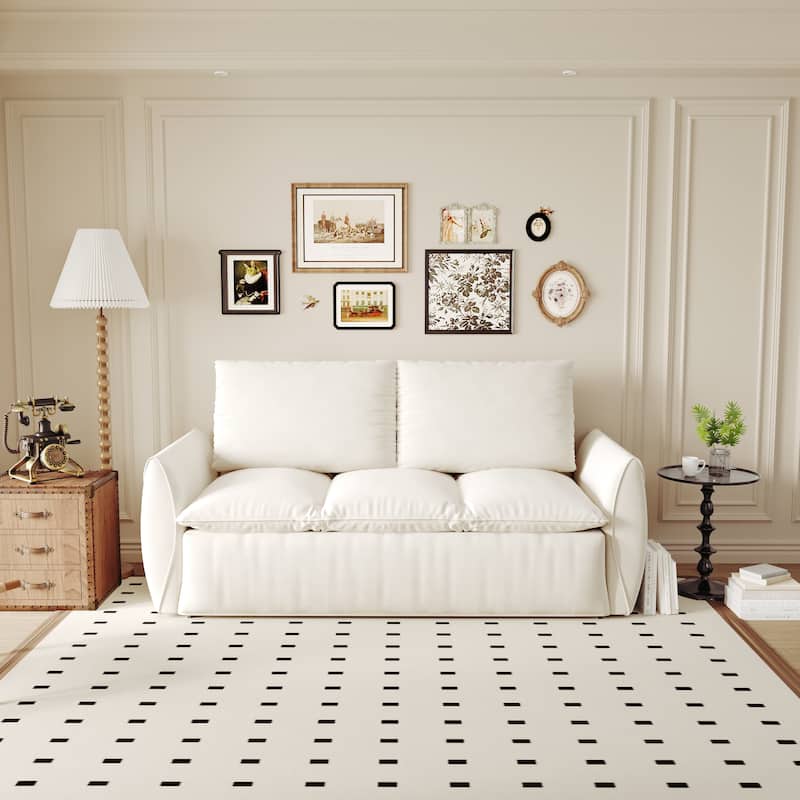 Velvet Loveseat Daybed, Pull Out Sofa Bed with Blanket Set, 3-Seat Convertible Sleeper Sofa with 2-in-1 Pillow