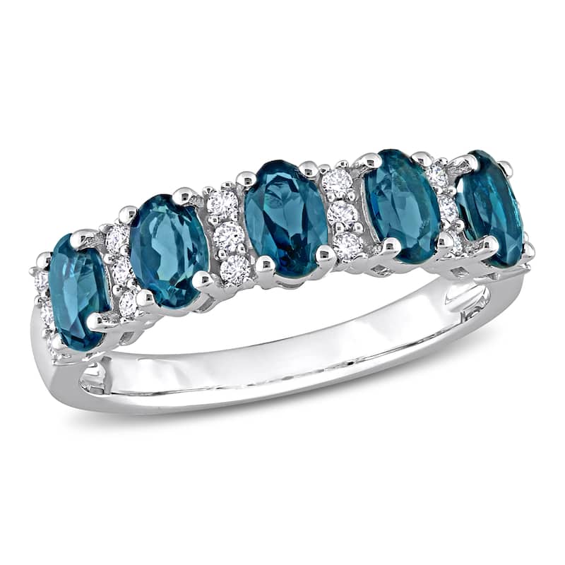 Miadora London Blue Topaz and 1/6ct TDW Diamond Semi-Eternity Ring in 14k White Gold