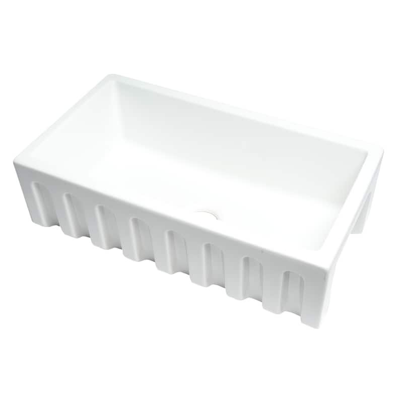 ALFI brand AB3318HS-W Modern 33" x 18" Reversible Fluted / Smooth Single Bowl Rectangular Fireclay Farm Sink - White