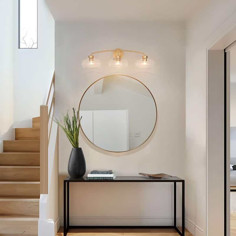 3-Light Modern Glam Brass & Clear Glass Vanity Light for Bathroom - 3 Light