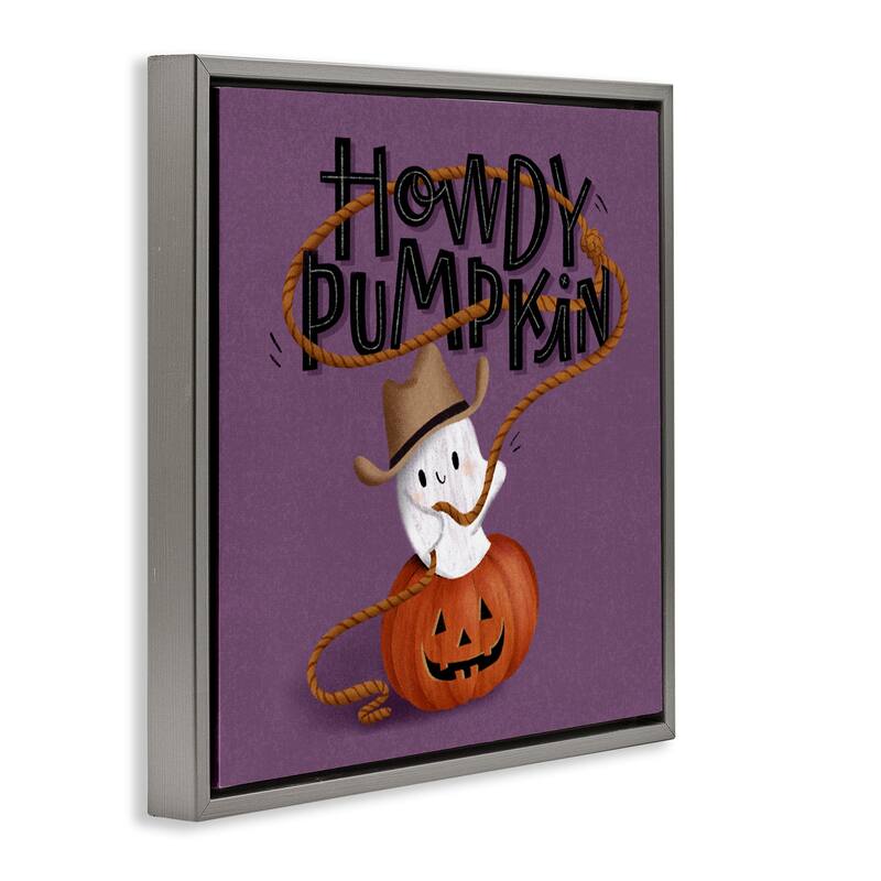 Stupell Howdy Pumpkin Western Ghost Framed Floater Canvas Wall Art Design By Sarah Hickman