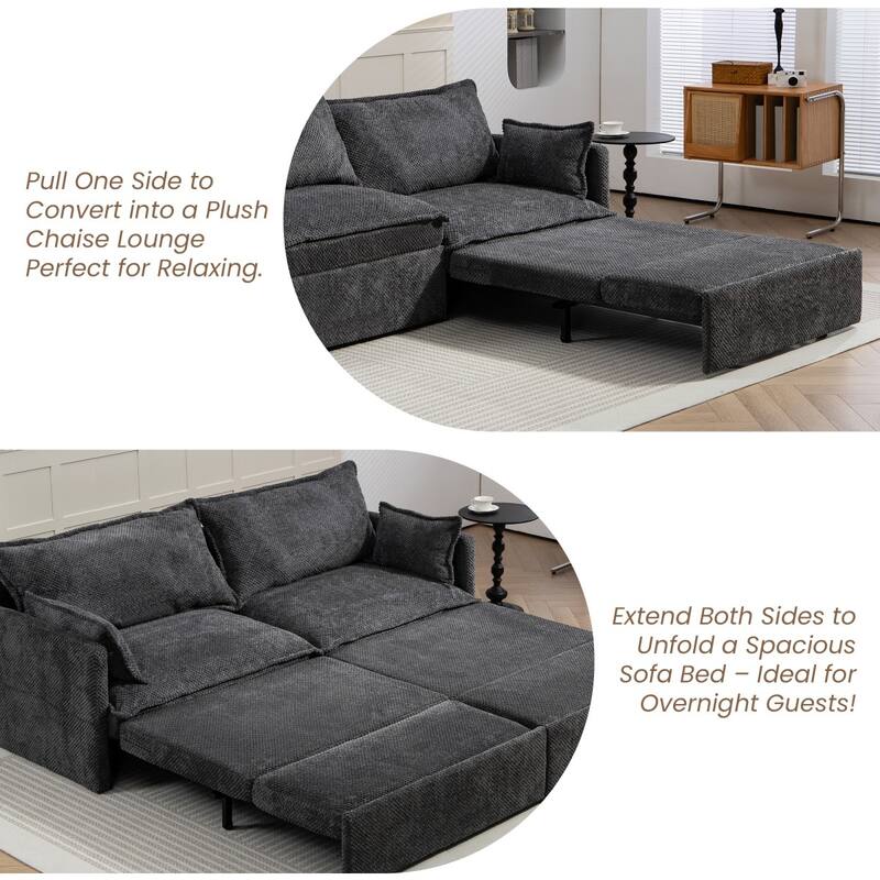 73.6" Corduroy Convertible 3-in-1 Sofa Bed with Charging Ports