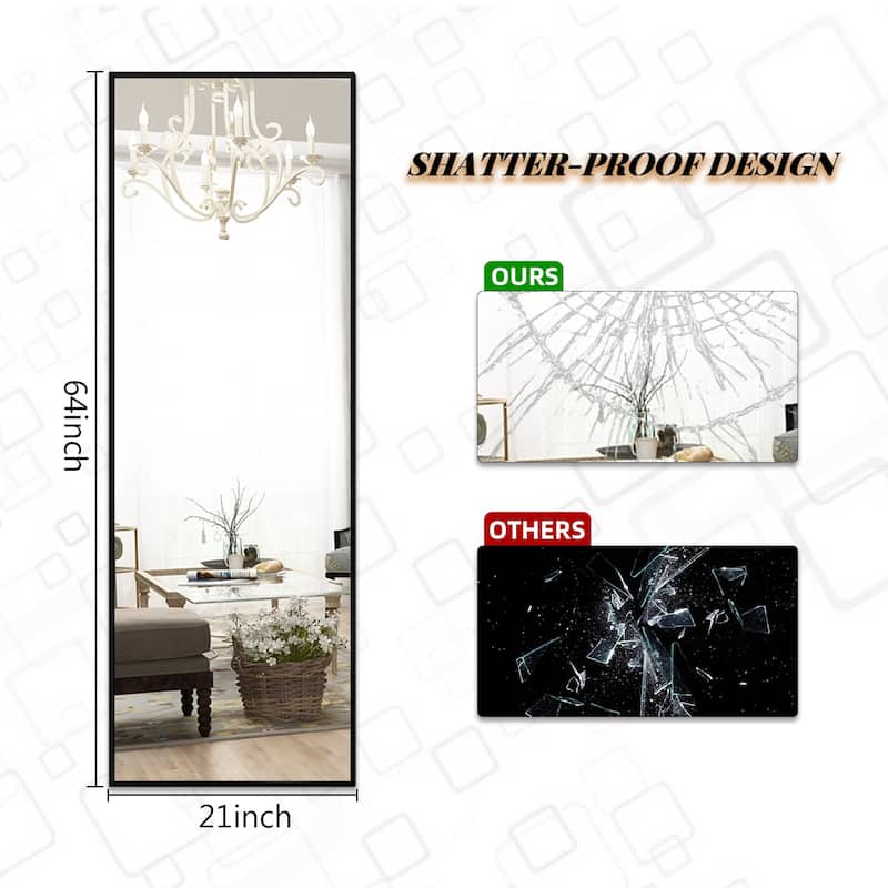 Large Full Length Mirror Rectangle Standing Mirror Wall Mirror - 71"x31" - Black