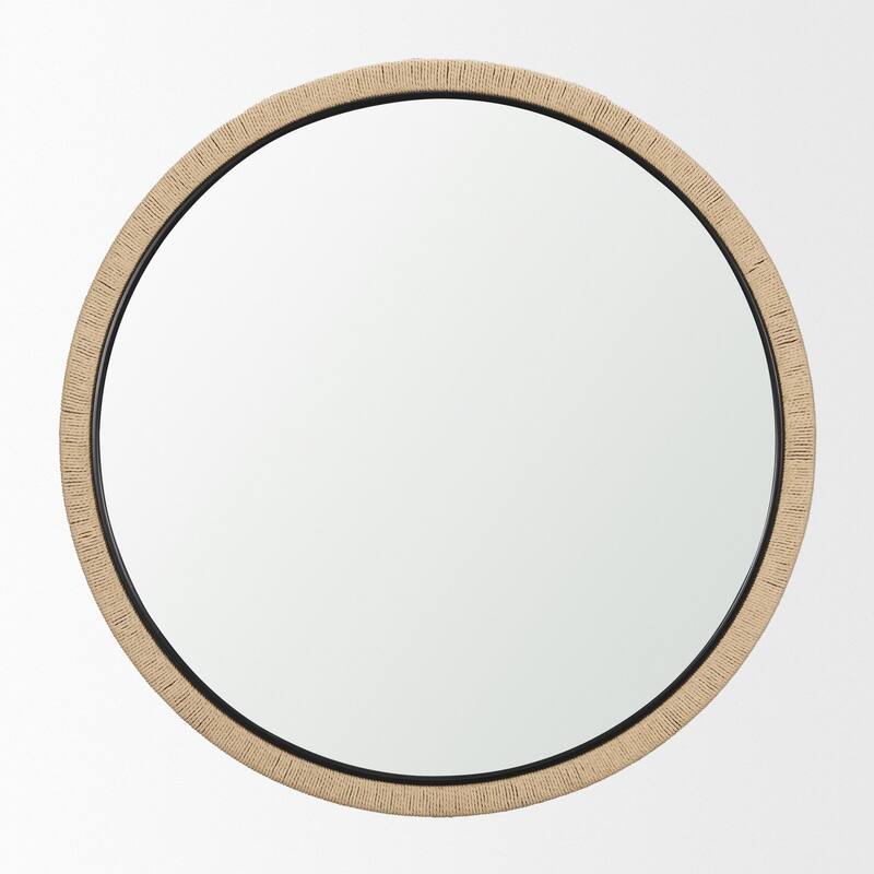 Vasie Black Wood w/ Jute Round Mirror - 42.0L x 1.0W x 42.0H