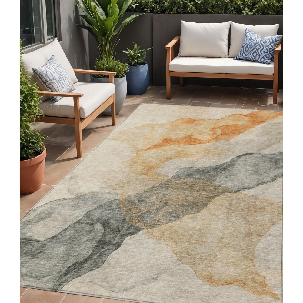 HomeRoots Abstract Transitional Rectangle Outdoor Rug