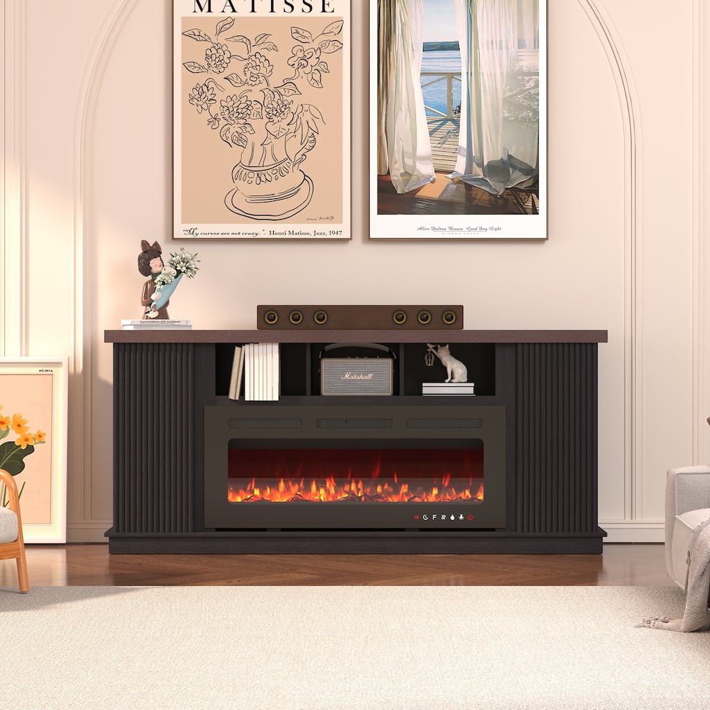 Vintage 70" TV Stand with 42" Electric Fireplace and Double Doors, Perfect for Living Room or Bedroom