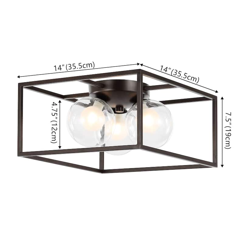 Payton 14" 3-Light Modern Farmhouse Metal/Iron Open-Caged LED Flush Mount, Oil Rubbed Bronze , by JONATHAN Y