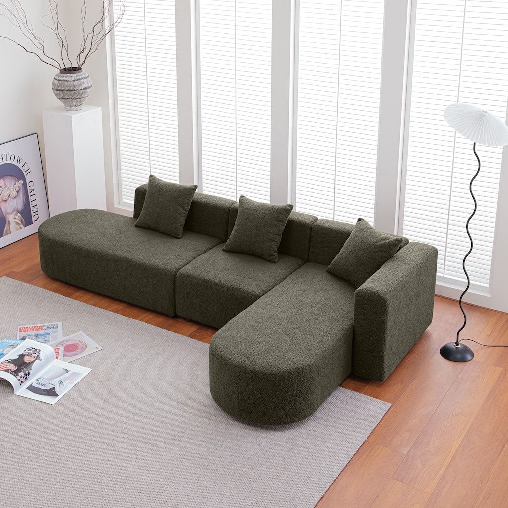 110.2 Inch Modern Sectional Sofa Couch,L Shape Boucle Sofa Couch with 3 Pillows,Modern Minimalist Style Couch