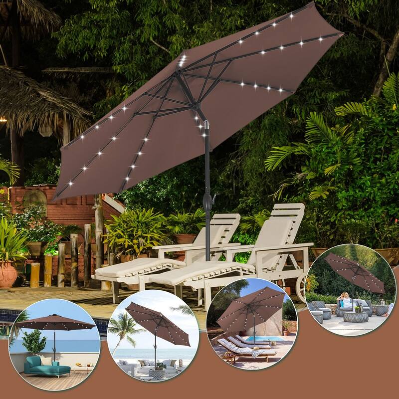 Autlaycil 10ft Solar LED lights Outdoor Patio Umbrella With Base