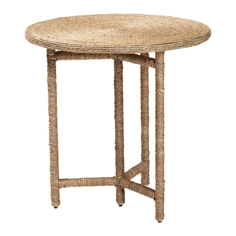 Fumito Handwoven Seagrass End Table - Round Boho Side Table, Handmade Coastal Décor for Living Room or Sun Room - Natural Brown