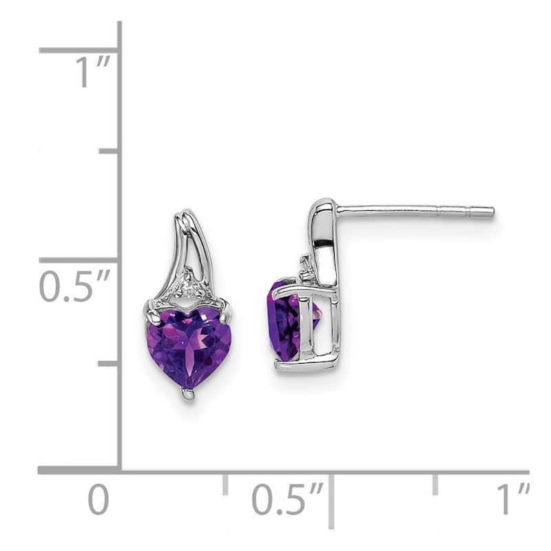 Curata 925 Sterling Silver Polished Open back Rhodium Plated Diamond Amethyst Love Heart Post Earrings - 10x5mm Wide