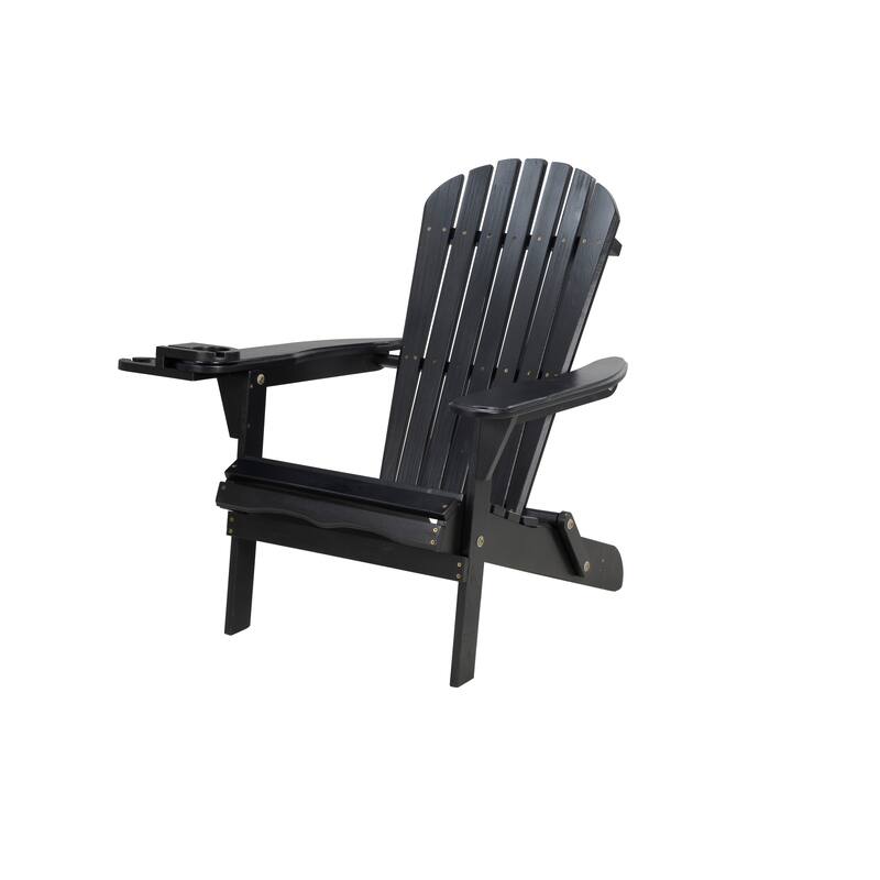 Foldable Adirondack Chair with PVC cup holder. Black color
